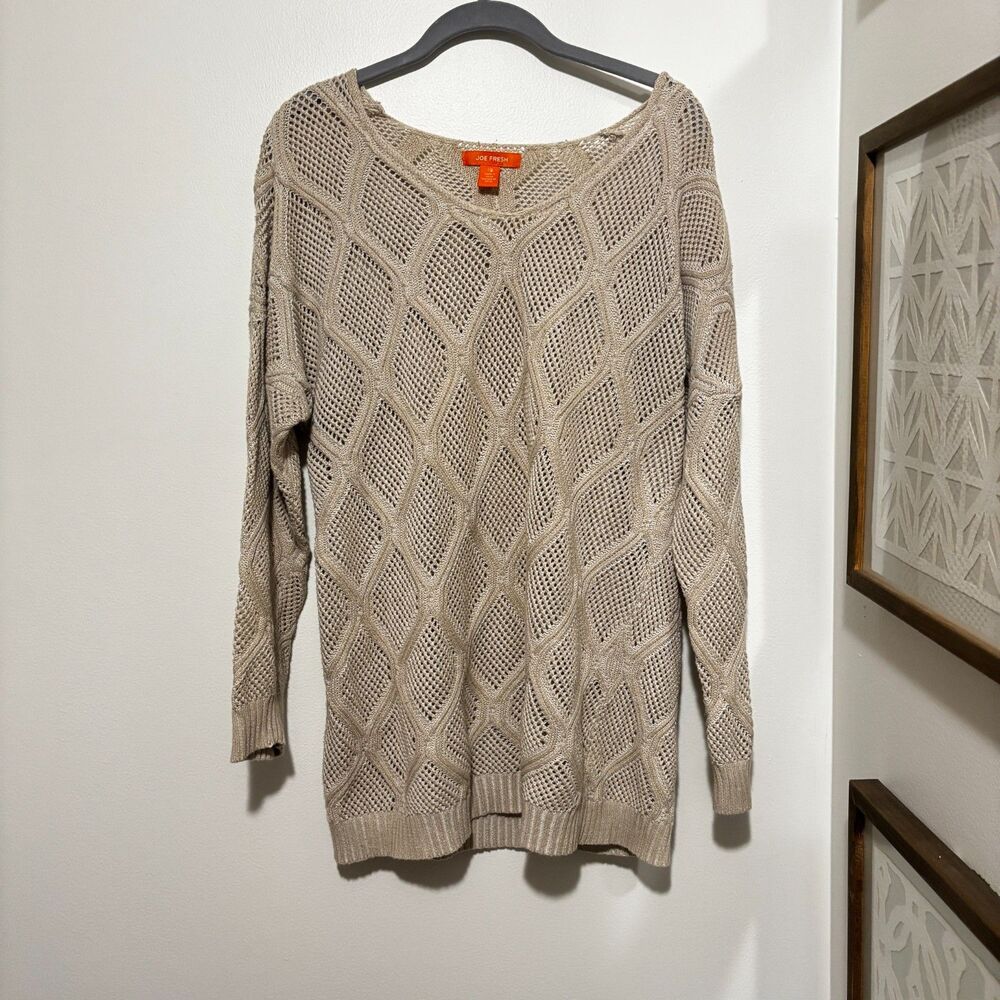 Joe Fresh Beige Open Knit Cotton Sweater Women’s Large Lightweight Pullover